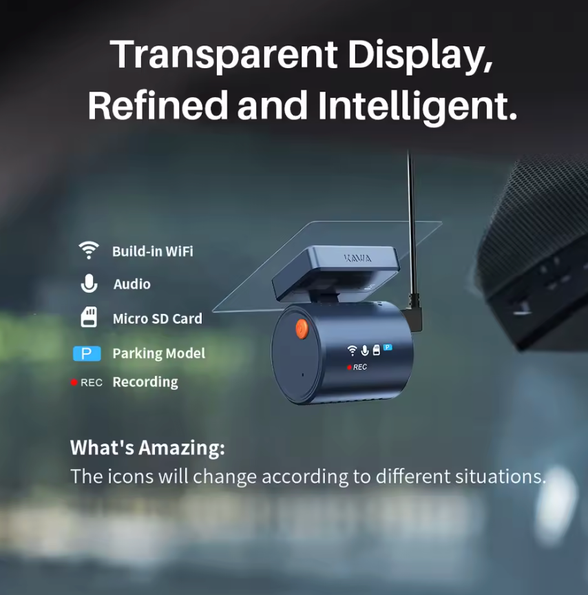 KAWA MINI 3 Pro — 2K (1296P) Mini Dash Cam, Wi-Fi App, Voice Control, 24/7 Parking