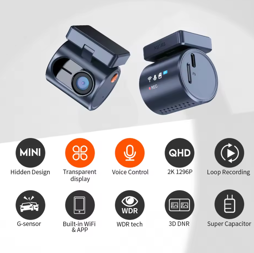 KAWA MINI 3 Pro — 2K (1296P) Mini Dash Cam, Wi-Fi App, Voice Control, 24/7 Parking